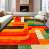 Ultra Soft Area Rug, Non Slip, Stain Resistant, Washable Area Rugs for Living Room, Bedroom, Dynamic Earth Tone Geometric Visual(Orange)