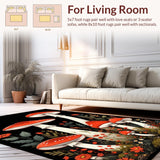 Ultra Soft Area Rug, Non Slip, Stain Resistant, Washable Area Rugs for Living Room, Bedroom, Colorful Retro Mushroom Motif(Red)