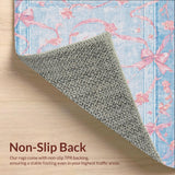 Ultra Soft Area Rug, Non Slip, Stain Resistant, Washable Area Rugs for Living Room, Bedroom, Scalloped Ribbon Edge Rug With Oversized Bow Motif And Preppy Curved Shapes(Blue)