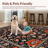 Ultra Soft Area Rug, Non Slip, Stain Resistant, Washable Area Rugs for Living Room, Bedroom, Elegant Black and Red Trellis(Black)