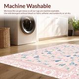 Ultra Soft Area Rug, Non Slip, Stain Resistant, Washable Area Rugs for Living Room, Bedroom, Serene Floral Scalloped Pattern(Pink)