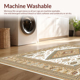 Ultra Soft Area Rug, Non Slip, Stain Resistant, Washable Area Rugs for Living Room, Bedroom, Geometric Diamond Medallion Area Earthy Toned Centerpiece(White)