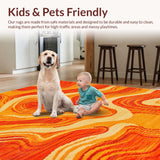 Ultra Soft Area Rug, Non Slip, Stain Resistant, Washable Area Rugs for Living Room, Bedroom, Retro-Inspired Colorful Wave Pattern(Orange)