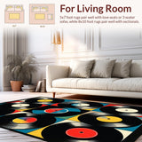 Ultra Soft Area Rug, Non Slip, Stain Resistant, Washable Area Rugs for Living Room, Bedroom, Retro Artistic Vinyl Record Design(Black)