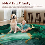 Ultra Soft Area Rug, Non Slip, Stain Resistant, Washable Area Rugs for Living Room, Bedroom, Emerald Green Luxurious Marble Motif(Green)