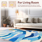 Ultra Soft Area Rug, Non Slip, Stain Resistant, Washable Area Rugs for Living Room, Bedroom, Get Naked Beachy Rug with Playful Wave Lettering and Tropical Board Accents(Blue)