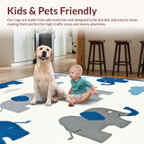 Ultra Soft Area Rug, Non Slip, Stain Resistant, Washable Area Rugs for Living Room, Bedroom, Delicate Grey Tone Animal Illustrations(White)