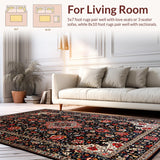 Ultra Soft Area Rug, Non Slip, Stain Resistant, Washable Area Rugs for Living Room, Bedroom, Stylish Monochrome Botanical Motif(Black)