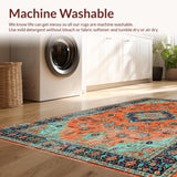 Ultra Soft Area Rug, Non Slip, Stain Resistant, Washable Area Rugs for Living Room, Bedroom, Trendy Rustic Symmetrical Elements(Orange)