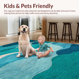 Ultra Soft Area Rug, Non Slip, Stain Resistant, Washable Area Rugs for Living Room, Bedroom, Tropical Wave Rider Paradise Surf Carpet with Coastal Palms Ocean Design(Blue)