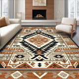 Ultra Soft Area Rug, Non Slip, Stain Resistant, Washable Area Rugs for Living Room, Bedroom, Tribal Textured Earthy Palette(Brown)
