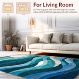 Ultra Soft Area Rug, Non Slip, Stain Resistant, Washable Area Rugs for Living Room, Bedroom, Sophisticated Abstract Teal Geometry(Blue)
