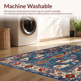 Ultra Soft Area Rug, Non Slip, Stain Resistant, Washable Area Rugs for Living Room, Bedroom, Vibrant Floral Ogee Motif(Blue)