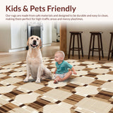 Ultra Soft Area Rug, Non Slip, Stain Resistant, Washable Area Rugs for Living Room, Bedroom, Elegant Geometric Diamond Motif(Beige)