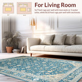 Ultra Soft Area Rug, Non Slip, Stain Resistant, Washable Area Rugs for Living Room, Bedroom, Elegant Intricate Floral Composition(Blue)