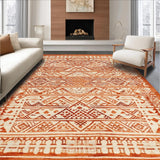Ultra Soft Area Rug, Non Slip, Stain Resistant, Washable Area Rugs for Living Room, Bedroom, Rustic Geometric Burnt Orange Motif(Orange)