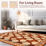 Ultra Soft Area Rug, Non Slip, Stain Resistant, Washable Area Rugs for Living Room, Bedroom, Elegant Floral Geometric Fusion(Orange)
