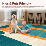 Ultra Soft Area Rug, Non Slip, Stain Resistant, Washable Area Rugs for Living Room, Bedroom, Sophisticated Linear Aesthetics(Orange)
