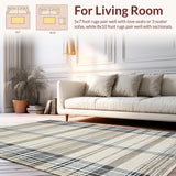 Ultra Soft Area Rug, Non Slip, Stain Resistant, Washable Area Rugs for Living Room, Bedroom, Chic Neutral Plaid Elegance(Beige)
