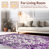 Ultra Soft Area Rug, Non Slip, Stain Resistant, Washable Area Rugs for Living Room, Bedroom, Cozy Earth Tone Vintage Print(Purple)