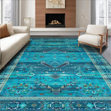 Ultra Soft Area Rug, Non Slip, Stain Resistant, Washable Area Rugs for Living Room, Bedroom, Elegant Nature-Infused Print Design(Blue)