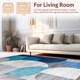 Ultra Soft Area Rug, Non Slip, Stain Resistant, Washable Area Rugs for Living Room, Bedroom, Contemporary Soft Circular Aesthetic(Blue)