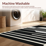 Ultra Soft Area Rug, Non Slip, Stain Resistant, Washable Area Rugs for Living Room, Bedroom, Artisan Woven Contrasting Striped Rug For Chic Layered Entryway Decor(Black)