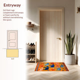 Ultra Soft Area Rug, Non Slip, Stain Resistant, Washable Area Rugs for Living Room, Bedroom, Dynamic Elephant Illustration Charm(Orange)