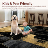 Ultra Soft Area Rug, Non Slip, Stain Resistant, Washable Area Rugs for Living Room, Bedroom, Luxurious Textured Abstract Motif(Gold)
