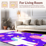 Ultra Soft Area Rug, Non Slip, Stain Resistant, Washable Area Rugs for Living Room, Bedroom, Vibrant Pastel Cartoon Unicorn Theme(Purple)