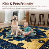 Ultra Soft Area Rug, Non Slip, Stain Resistant, Washable Area Rugs for Living Room, Bedroom, Trendy Distressed Flower Artwork(Gold)