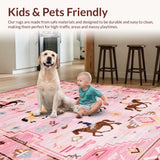 Ultra Soft Area Rug, Non Slip, Stain Resistant, Washable Area Rugs for Living Room, Bedroom, Playful Pink Animal Motif(Pink)