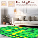 Ultra Soft Area Rug, Non Slip, Stain Resistant, Washable Area Rugs for Living Room, Bedroom, Vibrant Urban Landscape Motif(Green)