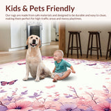 Ultra Soft Area Rug, Non Slip, Stain Resistant, Washable Area Rugs for Living Room, Bedroom, Floral Butterfly Pastel Aesthetic(Pink)