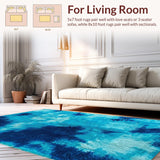 Ultra Soft Area Rug, Non Slip, Stain Resistant, Washable Area Rugs for Living Room, Bedroom, Tie-Dyed Dark Blue Shag Rug for Modern Living Rooms(Blue)