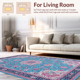 Ultra Soft Area Rug, Non Slip, Stain Resistant, Washable Area Rugs for Living Room, Bedroom, Modern Textured Organic Shapes(Blue)