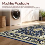 Ultra Soft Area Rug, Non Slip, Stain Resistant, Washable Area Rugs for Living Room, Bedroom, Chateau Collection Grandeur Medallion Regal Blue Tan Classic Motif(Blue)
