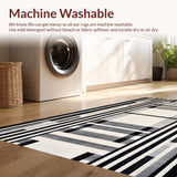 Ultra Soft Area Rug, Non Slip, Stain Resistant, Washable Area Rugs for Living Room, Bedroom, Black & White Geometric Stripe Rug Front Porch Elegance(Gray)