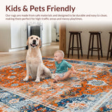 Ultra Soft Area Rug, Non Slip, Stain Resistant, Washable Area Rugs for Living Room, Bedroom, Cozy Abstract Floral Touch(Orange)