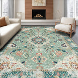 Ultra Soft Area Rug, Non Slip, Stain Resistant, Washable Area Rugs for Living Room, Bedroom, Rustic Light Green Patterned Design(Beige)