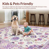 Ultra Soft Area Rug, Non Slip, Stain Resistant, Washable Area Rugs for Living Room, Bedroom, Vibrant Flower-Laden Round Canvas(White)