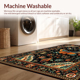 Ultra Soft Area Rug, Non Slip, Stain Resistant, Washable Area Rugs for Living Room, Bedroom, Nature-Inspired Floral Harmony(Black)