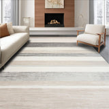 Contemporary Striped Area Runner With Distressed Beige and Slate Accents(Beige)