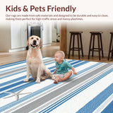 Ultra Soft Area Rug, Non Slip, Stain Resistant, Washable Area Rugs for Living Room, Bedroom, Whimsical Striped Seaside Charm(Blue)