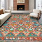 Ultra Soft Area Rug, Non Slip, Stain Resistant, Washable Area Rugs for Living Room, Bedroom, Rustic Geometric Teal Elegance(Orange)