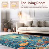 Ultra Soft Area Rug, Non Slip, Stain Resistant, Washable Area Rugs for Living Room, Bedroom, Marine Life Ocean Themed Playmat(Blue)