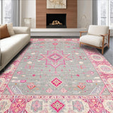 Ultra Soft Area Rug, Non Slip, Stain Resistant, Washable Area Rugs for Living Room, Bedroom, Elegant Light Grey Floral Motif(Gray)