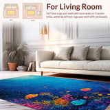 Ultra Soft Area Rug, Non Slip, Stain Resistant, Washable Area Rugs for Living Room, Bedroom, Tropical Aquatic Sanctuary Rug With Gentle Turtles Drifting Through Reefs(Blue)