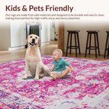 Ultra Soft Area Rug, Non Slip, Stain Resistant, Washable Area Rugs for Living Room, Bedroom, Rustic Soft Pink Geometric Design(Pink)