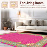 Ultra Soft Area Rug, Non Slip, Stain Resistant, Washable Area Rugs for Living Room, Bedroom, Stylish Distressed Pink Lattice Design(Pink)